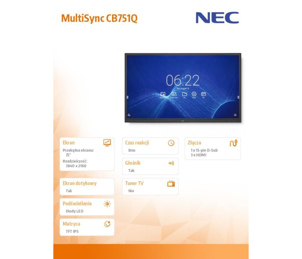 Nec 75" MultiSync CB751Q 60004824 Czarny - 1383666 - zdjęcie 6